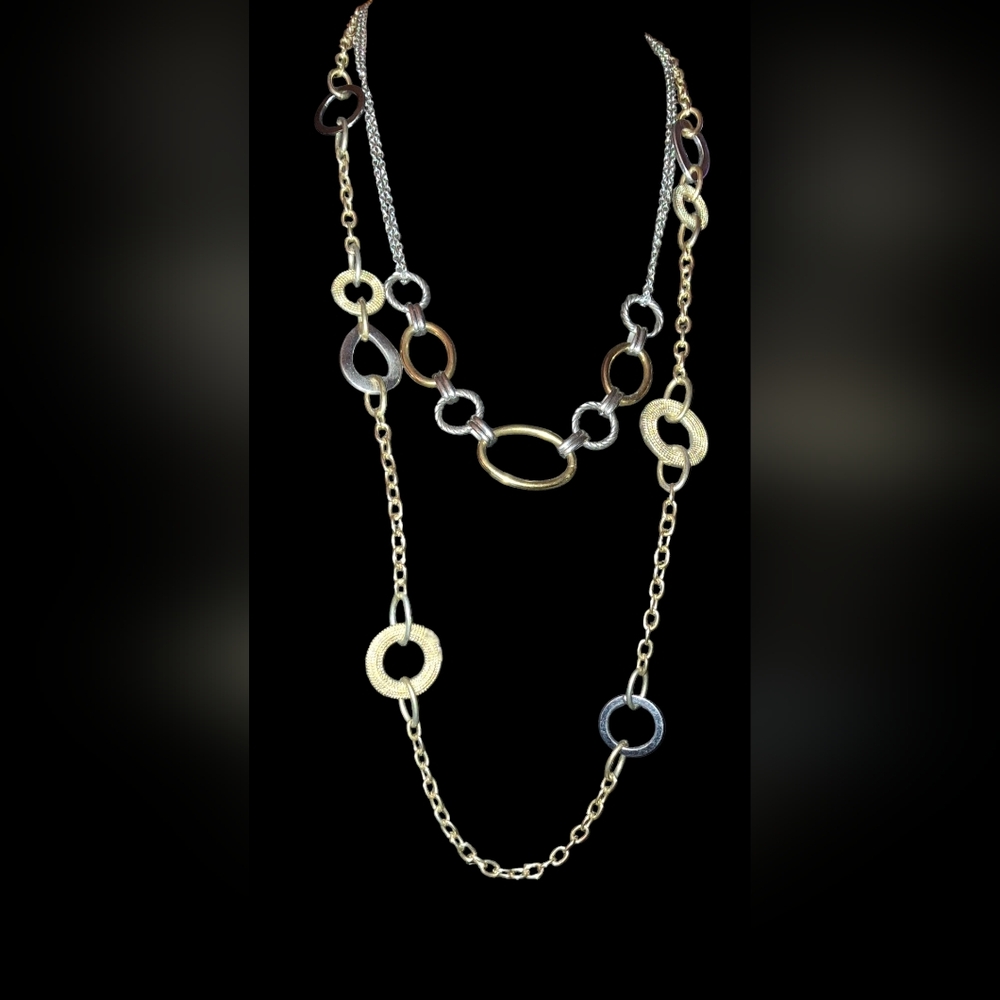 Pair Signed 1 two-tone statement necklaces liz claiborne/stainless steel
